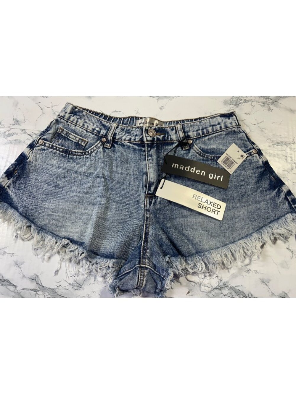 Madden Girl Size Small Medium Wash Denim Relaxed Shorts With Frayed Hem